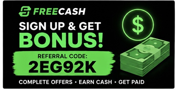 Freecash sign up code November December 2026 2EG92K